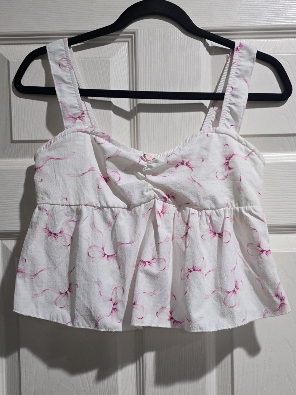 White Crop Tank Top with Pink Floral Accent